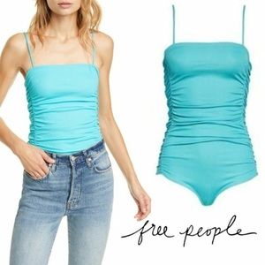 NWOT free people scrunch waist turquoise bodysuit